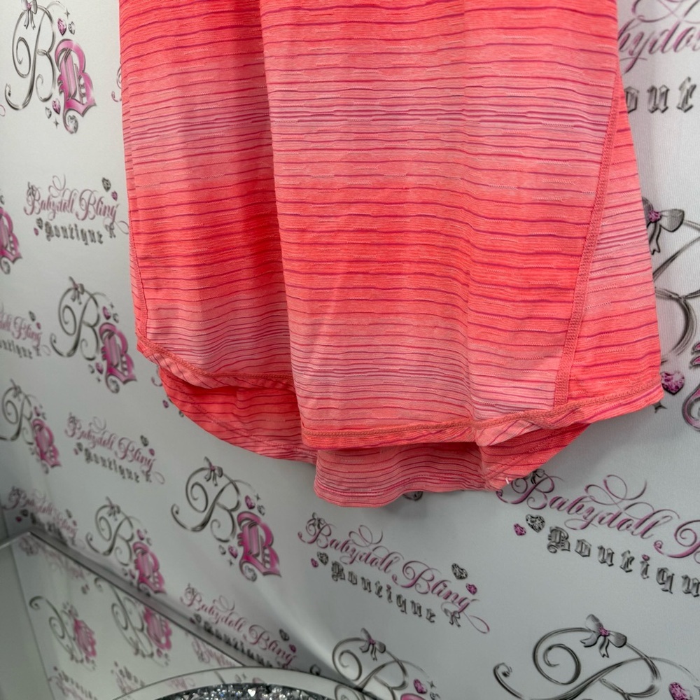 Tank top neon orange striped stretchy shirt bright Workout Pink Striped Top - Picture 4 of 10